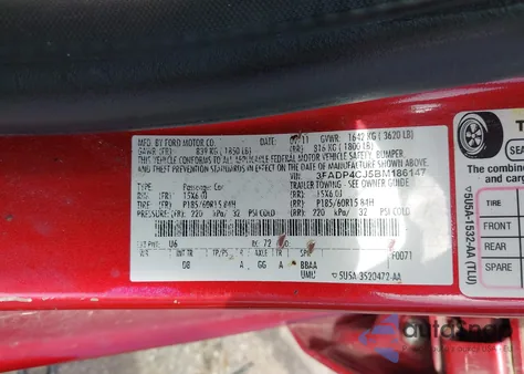 2011 Ford Fiesta Sel z USA, uszkodzony, nr VIN 3FADP4CJ5BM186147